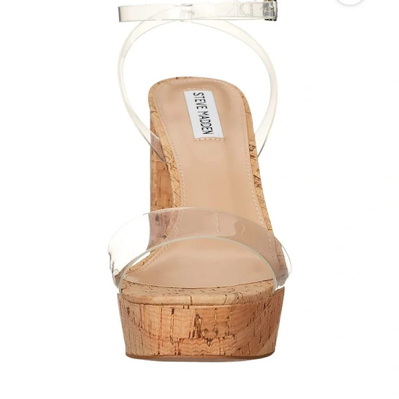 Steve Madden Lessa Clear Platform Ankle Strap  peep toe chunk heels size 10 - Picture 6 of 14